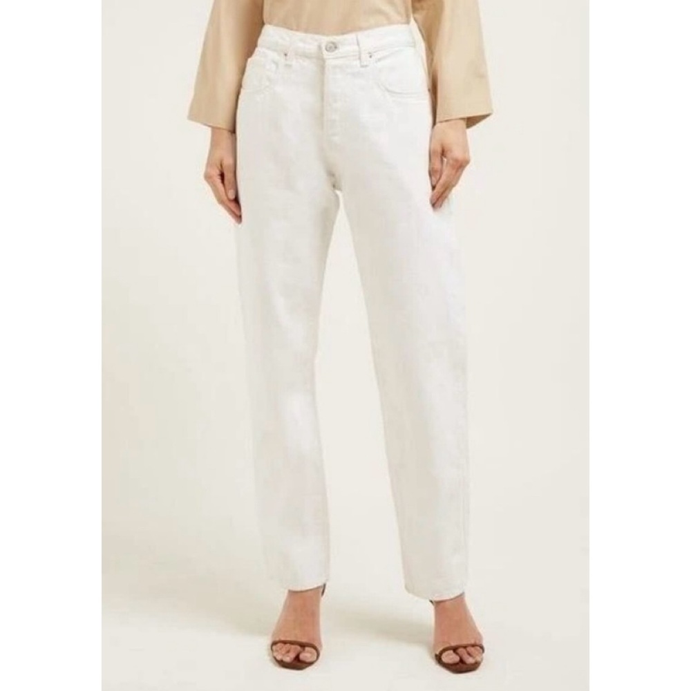 Nili Lotan archer mid rise straight leg jeans sand white